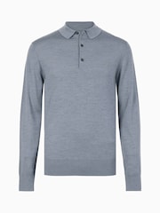 AllSaints Blue Mode Merino Longsleeve Polo Shirt - Image 5 of 5