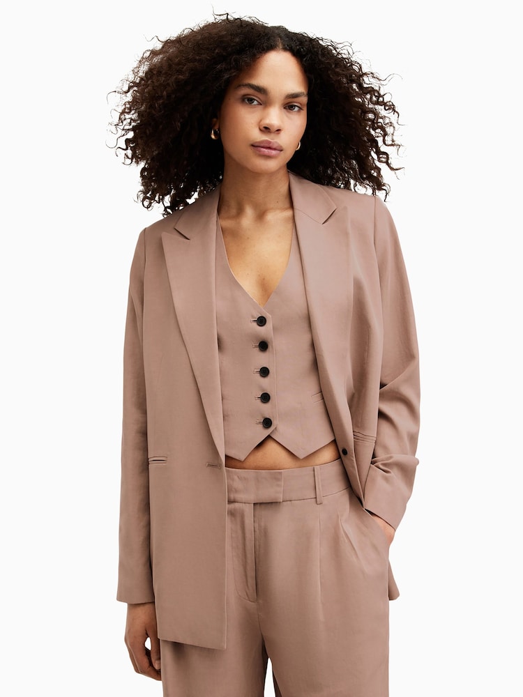 AllSaints Brown Deri Lyn Blazer - Image 1 of 8 AllSaints Brown Deri Lyn Blazer - Image 1 of 8