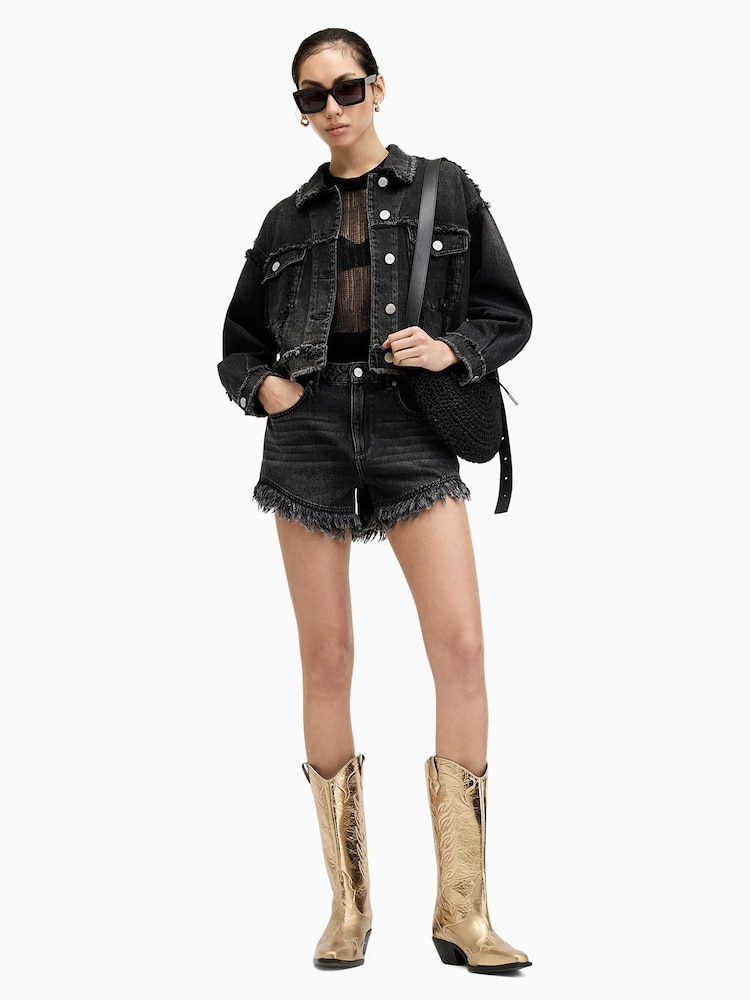 AllSaints Black 100% Cotton Hailey Denim Shorts - Image 1 of 7 AllSaints Black 100% Cotton Hailey Denim Shorts - Image 1 of 7