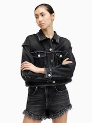 AllSaints Black 100% Cotton Hailey Denim Shorts - Image 4 of 7