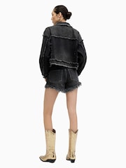 AllSaints Black 100% Cotton Hailey Denim Shorts - Image 6 of 7