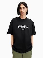 AllSaints Black Slanted Crew Neck T-Shirt - Image 1 of 6