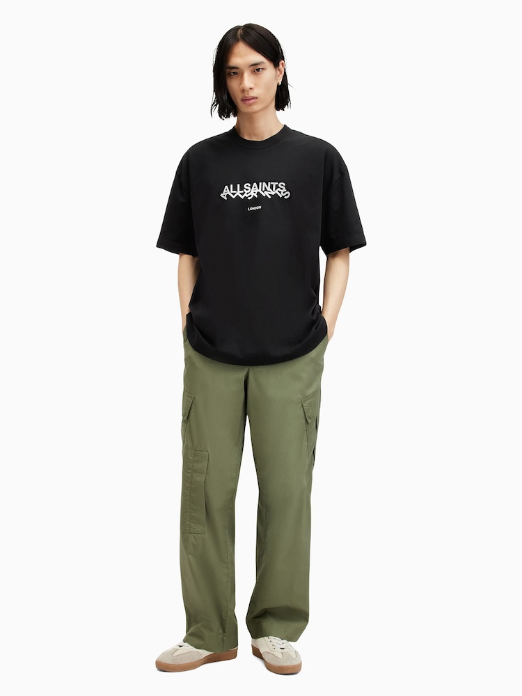 AllSaints Black Slanted Crew Neck T-Shirt - Image 2 of 6