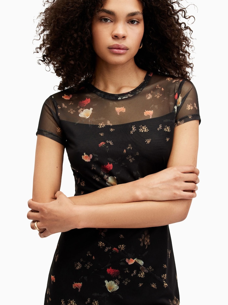 AllSaints Black Hanna Kora Short Sleeve Dress - Image 2 of 5