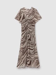 Reiss Brown/Cream Tabitha Animal Printed Midi Dress - Image 2 of 5