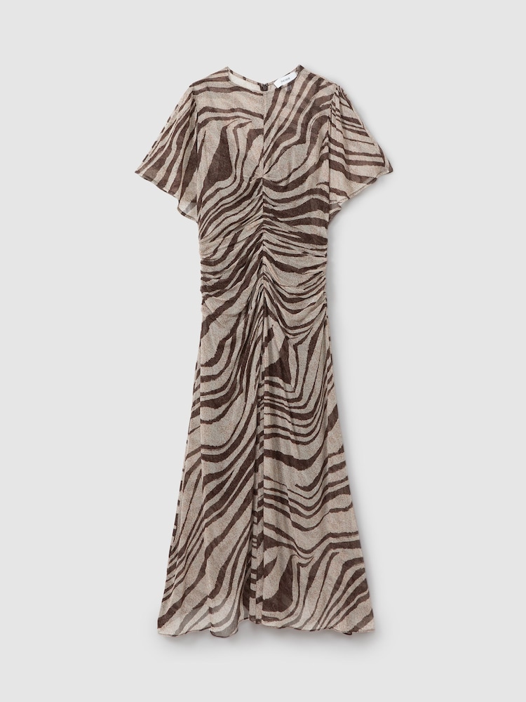 Reiss Brown/Cream Tabitha Animal Printed Midi Dress - Image 2 of 5