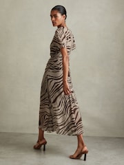 Reiss Brown/Cream Tabitha Animal Printed Midi Dress - Image 4 of 5