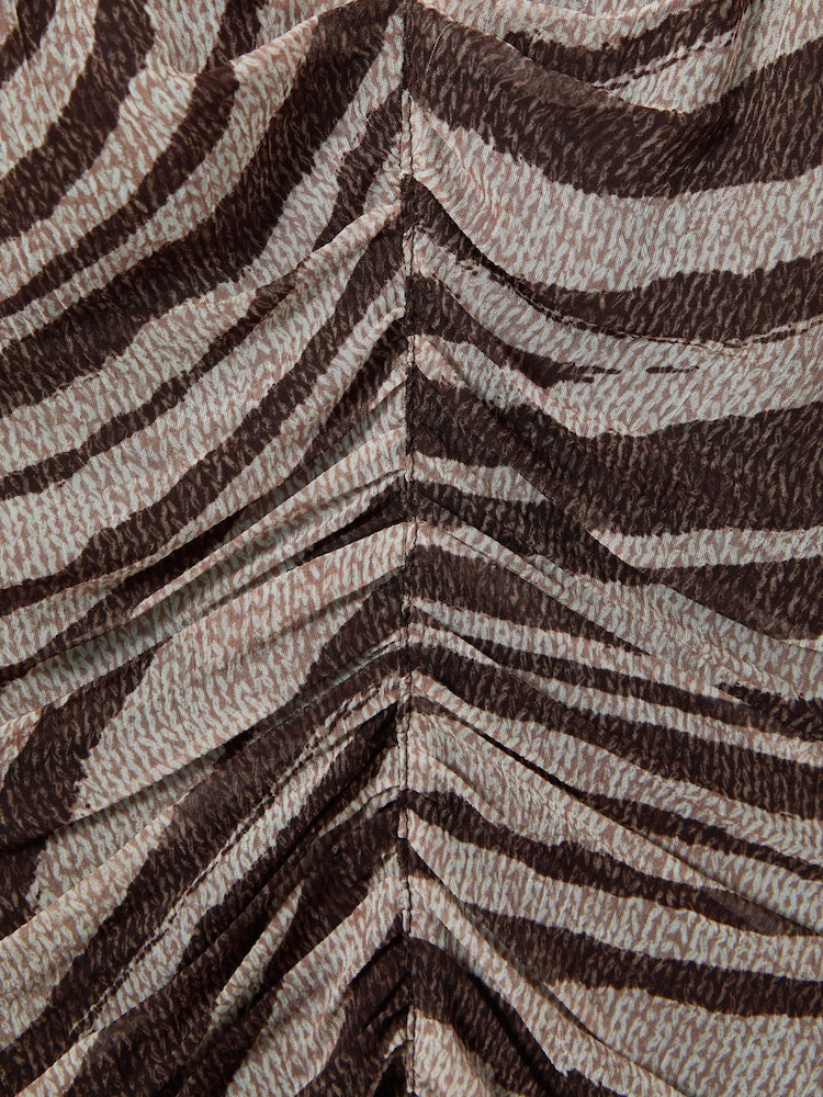 Reiss Brown/Cream Tabitha Animal Printed Midi Dress - Image 5 of 5