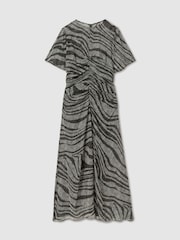 Reiss Black/Grey Tabitha Animal Printed Midi Dress - Image 2 of 5