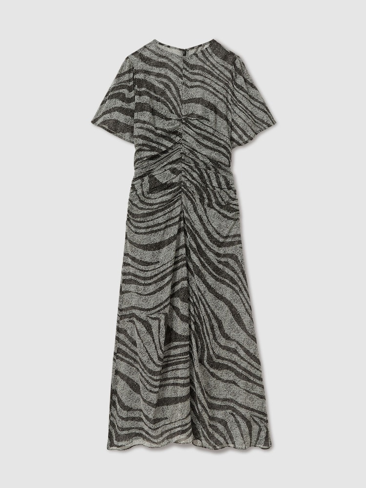 Reiss Black/Grey Tabitha Animal Printed Midi Dress - Image 2 of 5