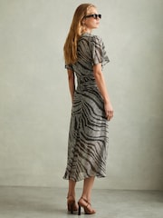 Reiss Black/Grey Tabitha Animal Printed Midi Dress - Image 3 of 5