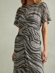Reiss Black/Grey Tabitha Animal Printed Midi Dress - Image 4 of 5