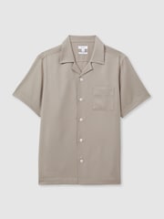 Reiss Mushroom Brown Tokyo Cuban Collar Button-Through Shirt - Image 2 of 6