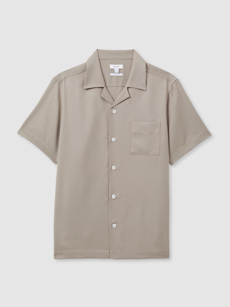 Reiss Mushroom Brown Tokyo Cuban Collar Button-Through Shirt - Image 2 of 6