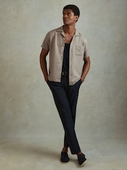 Reiss Mushroom Brown Tokyo Cuban Collar Button-Through Shirt - Image 3 of 6