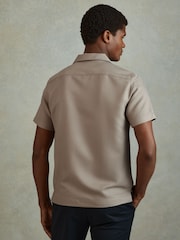 Reiss Mushroom Brown Tokyo Cuban Collar Button-Through Shirt - Image 5 of 6