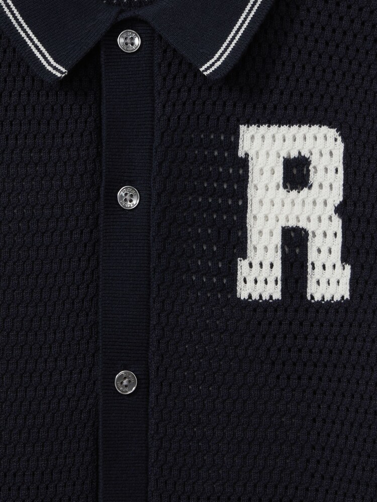 Reiss Navy/White Mikan 13-14 yrs Cotton Open-Stitch Motif Shirt - Image 5 of 5