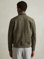 Reiss Light Khaki Green Roland Suede Harrington Jacket - Image 4 of 5