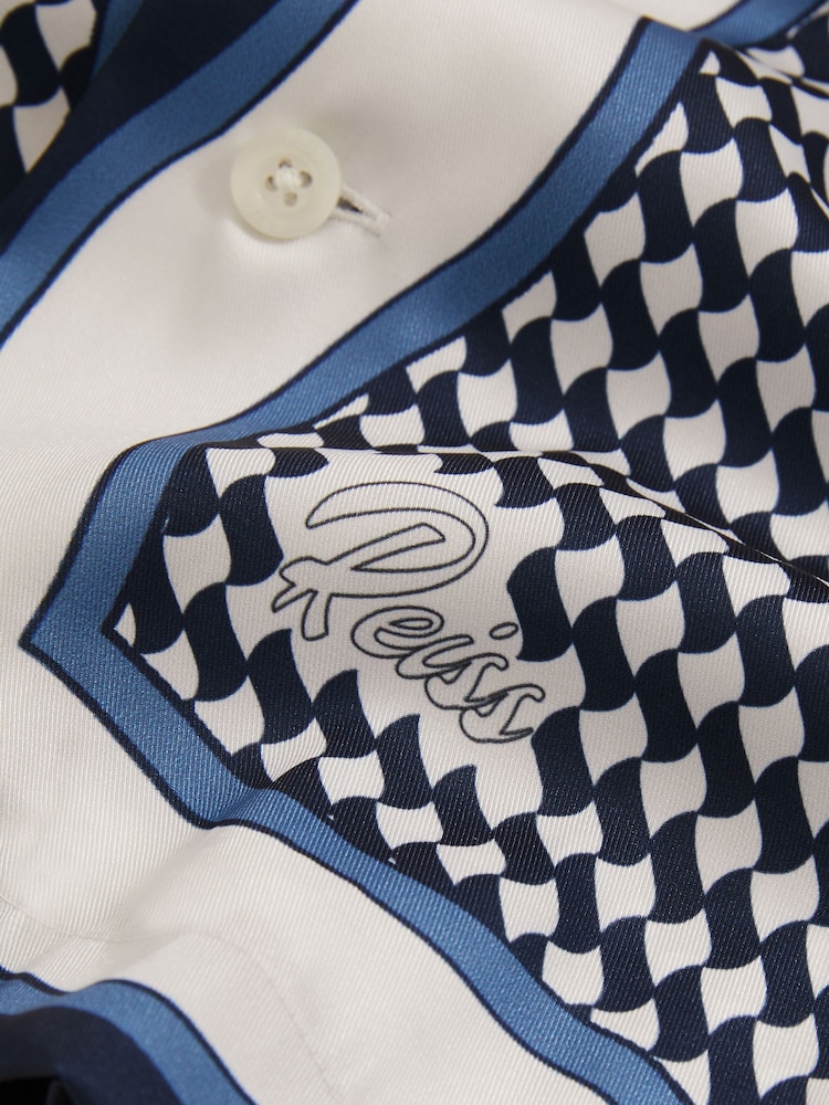 Reiss White/Navy Oe Vanpelt Geometric-Print Cuban-Collar Shirt - Image 5 of 5 Reiss White/Navy Oe Vanpelt Geometric-Print Cuban-Collar Shirt - Image 5 of 5