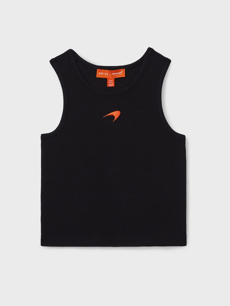 Reiss Black Lane 9-13 yrs McLaren F1 Ribbed Cotton Embroidered Vest - Image 2 of 5