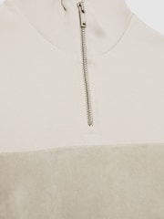 Taupe - Reiss Selin Slim Fit Half-Zip Funnel Neck Velour Sweatshirt - Image 4 of 4