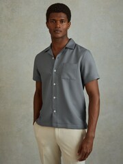 Reiss Slate Grey Tokyo Cuban Collar Button-Through Shirt - Image 1 of 6