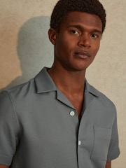 Reiss Slate Grey Tokyo Cuban Collar Button-Through Shirt - Image 4 of 6