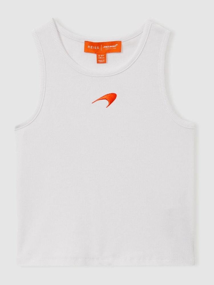 Reiss White Lane 9-13 yrs McLaren F1 Ribbed Cotton Embroidered Vest - Image 1 of 3