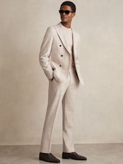 Reiss Stone Oe Belmondo Double-Breasted Check Suit Blazer Regular-Fit - Image 3 of 6