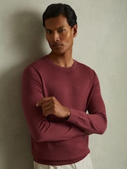 Reiss Cherry Pink Wessex Merino Wool Crew Neck Jumper - Image 1 of 4