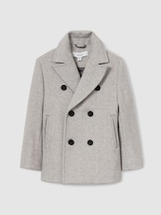 Reiss Soft Grey Melange Bergamo 9-13 yrs Wool-Blend Twill Double-Breasted Coat - Image 2 of 4