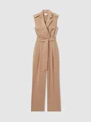 Reiss Stone Luisa Wool Blend Double Breasted Belted Jumpsuit - Image 2 of 5