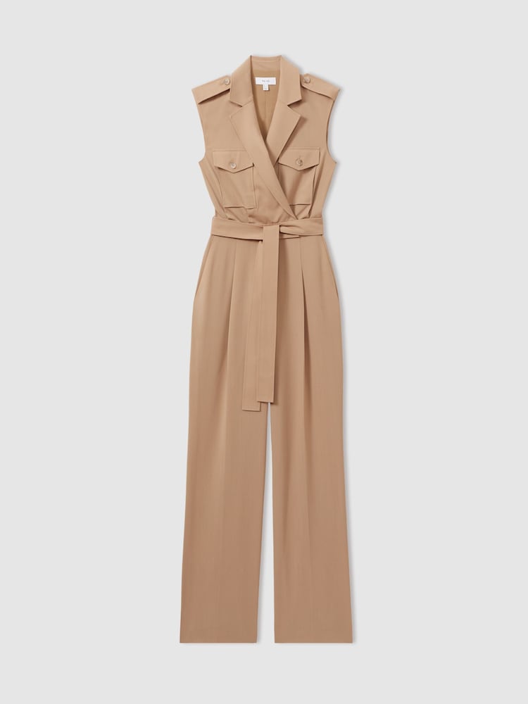 Reiss Stone Luisa Wool Blend Double Breasted Belted Jumpsuit - Image 2 of 5