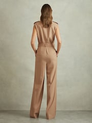 Reiss Stone Luisa Wool Blend Double Breasted Belted Jumpsuit - Image 4 of 5