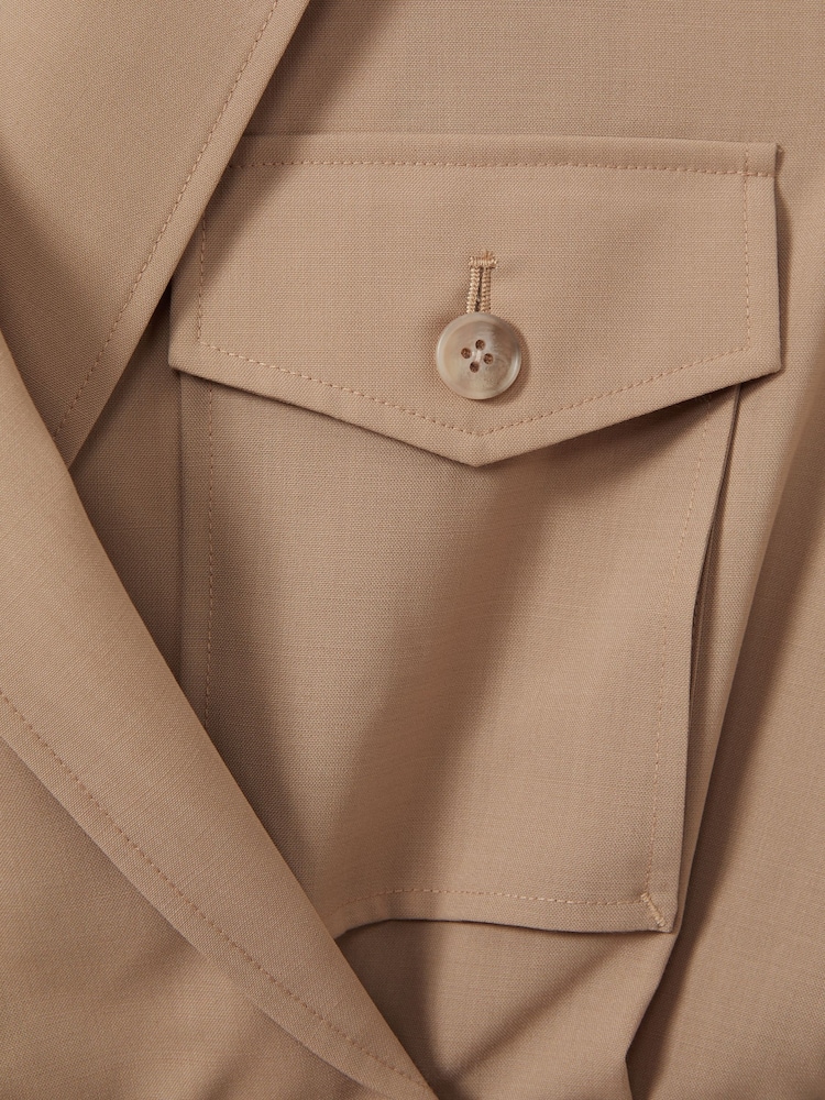 Reiss Stone Luisa Wool Blend Double Breasted Belted Jumpsuit - Image 5 of 5
