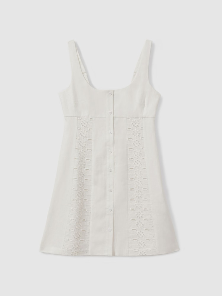 Reiss Ivory Dorothea Linen Broderie Mini Dress - Image 2 of 5