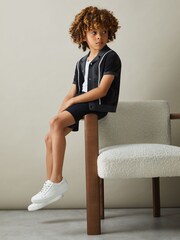 Reiss Steel Blue Meastro 13-14 yrs Hybrid Velour Cuban Collar Shirt - Image 2 of 4
