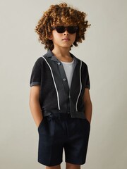 Reiss Steel Blue Meastro 13-14 yrs Hybrid Velour Cuban Collar Shirt - Image 3 of 4
