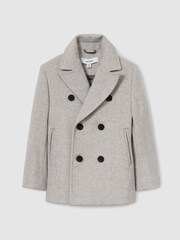 Reiss Soft Grey Melange Bergamo 3-9 yrs Wool-Blend Twill Double-Breasted Coat - Image 2 of 4