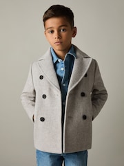 Reiss Soft Grey Melange Bergamo 3-9 yrs Wool-Blend Twill Double-Breasted Coat - Image 3 of 4