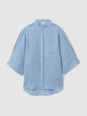 Reiss Blue Winona Relaxed Sleeve Linen Shirt - Image 2 of 5