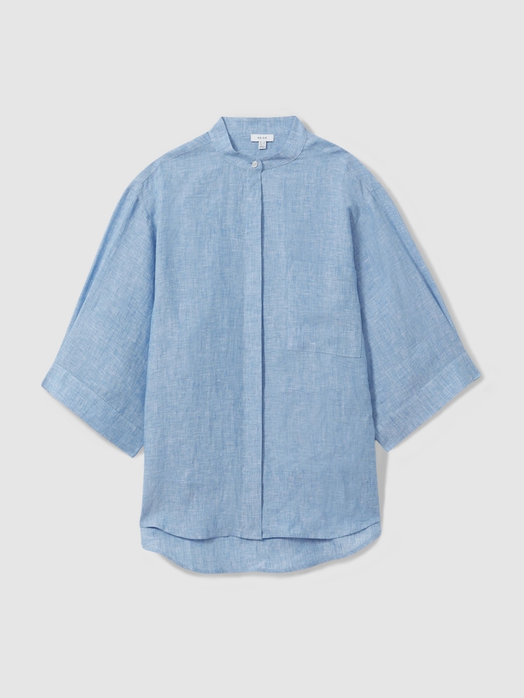 Reiss Blue Winona Relaxed Sleeve Linen Shirt - Image 2 of 5