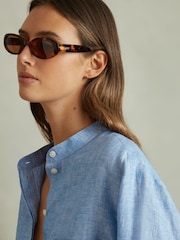 Reiss Blue Winona Relaxed Sleeve Linen Shirt - Image 3 of 5