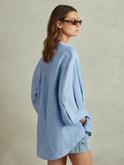 Reiss Blue Winona Relaxed Sleeve Linen Shirt - Image 4 of 5