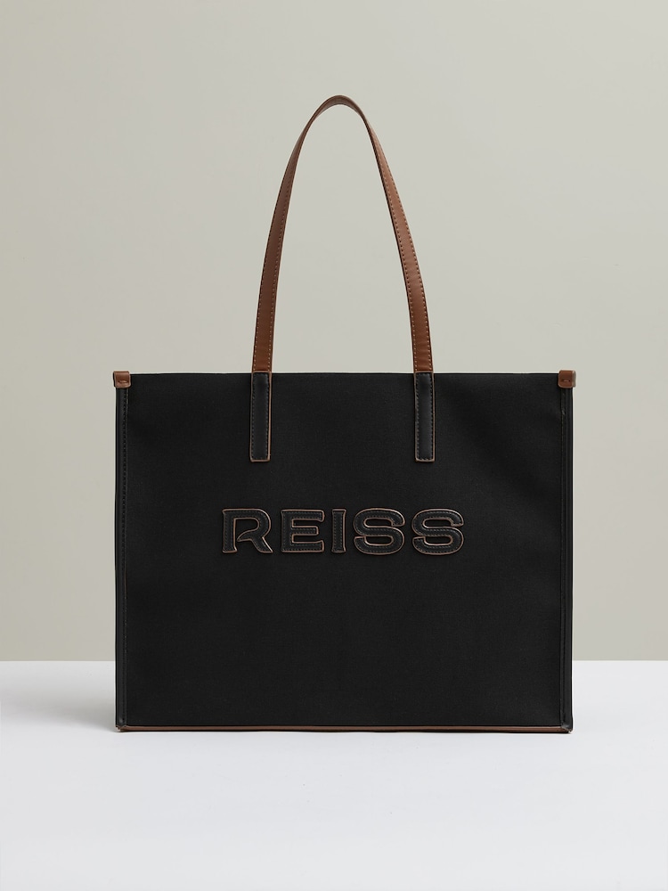 Reiss Black Lola Canvas Logo Tote - Image 1 of 4
