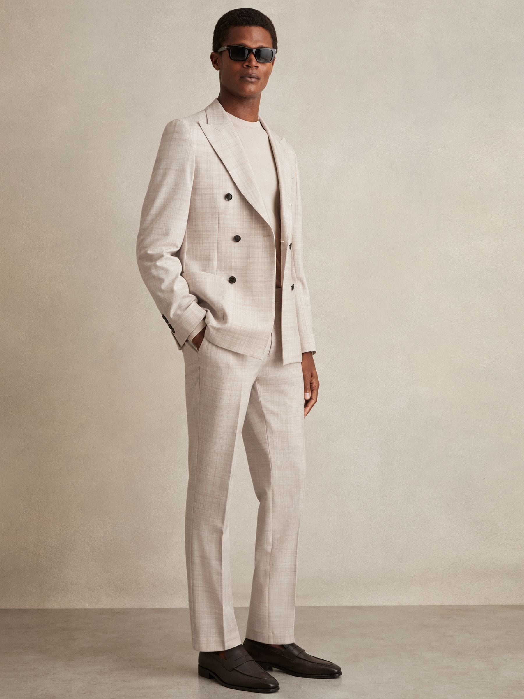 Reiss Stone Oe Belmondo Check Regular-fit Suit Trousers