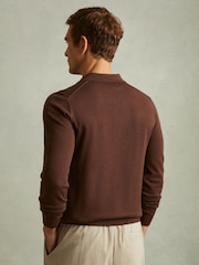 Reiss Treacle Brown Trafford Merino Wool Polo Shirt - Image 4 of 5