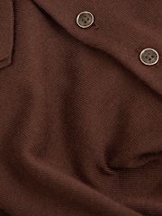 Reiss Treacle Brown Trafford Merino Wool Polo Shirt - Image 5 of 5
