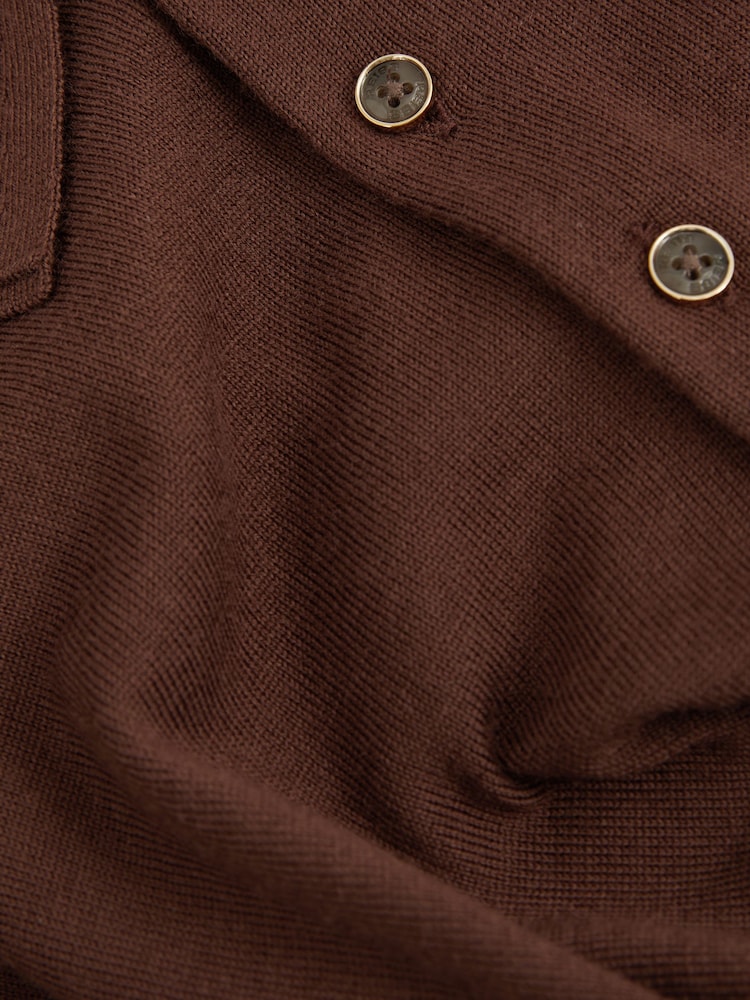 Reiss Treacle Brown Trafford Merino Wool Polo Shirt - Image 5 of 5