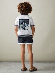 Reiss White/Blue Lucile Teen Open-Stitch Embroidered Cuban Collar Shirt - Image 3 of 4